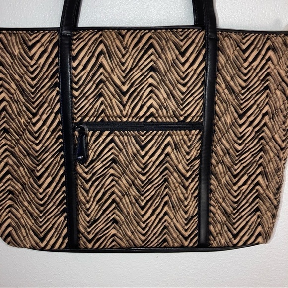 NWT Vera Bradley Zebra Trimmed Katarina Large Tote Laptop Bag Tan Black - Picture 5 of 8